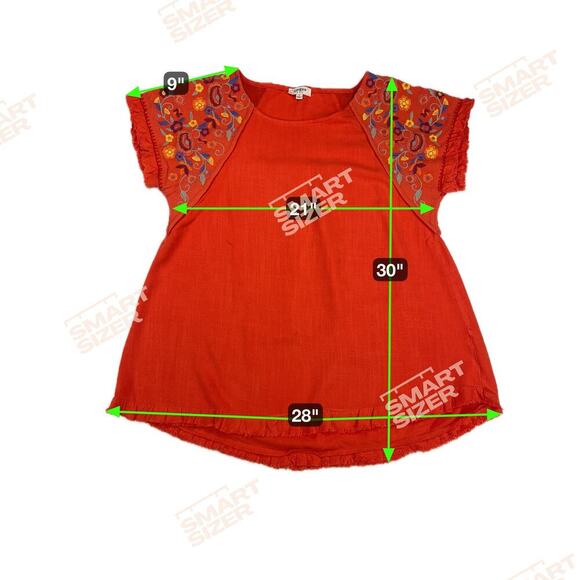Umgee Fiesta Linen Blend Orange Floral Embroidered Swing Shirt Oversized Size S - Picture 5 of 12